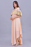 Jalabiya with cloche design with an embroidered piece in apricot colour