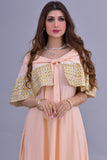 Jalabiya with cloche design with an embroidered piece in apricot colour