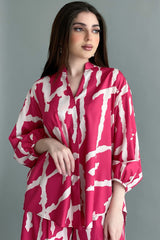 Wide-leg pants and shirt set in fuchsia colour