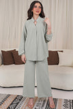 Green striped blouse and pants set with wide design