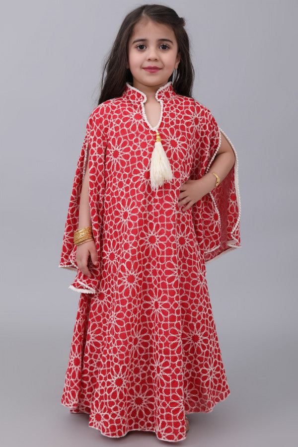 Girls' oriental jalabiya, embroidered with wide sleeves, red 