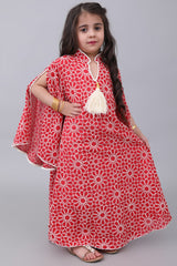 Girls' oriental jalabiya, embroidered with wide sleeves, red 