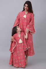 Girls' oriental jalabiya, embroidered with wide sleeves, red 