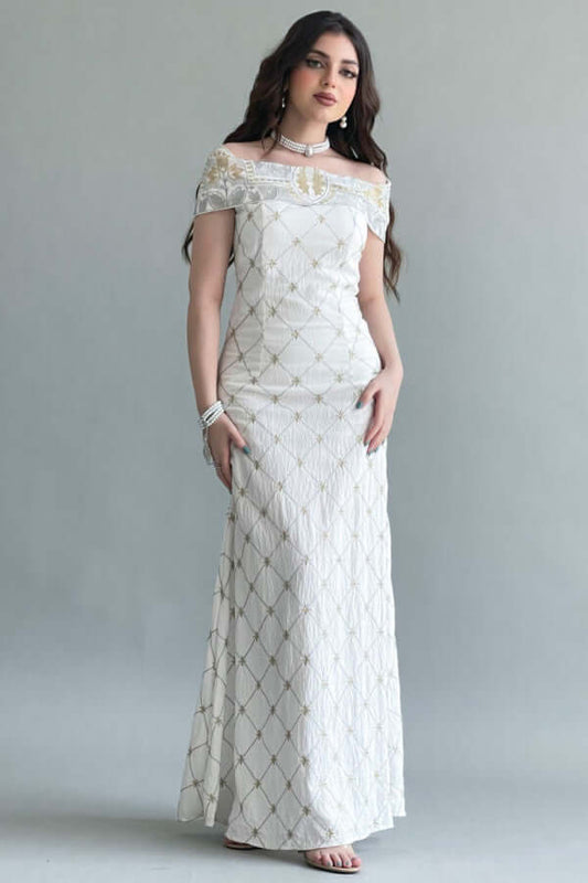 Jalabiya dress design with sleeves, white color 