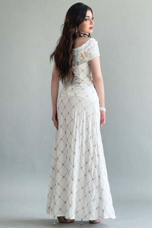 Jalabiya dress design with sleeves, white color 