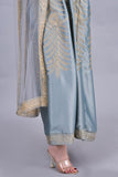 Jalabiya with an Indian design, embroidered with a tulle shawl on the shoulder, Tiffany color 