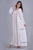 Jalabiya with golden embroidery and white stripes