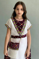 Kuwaiti girls' jalabiya with embroidered sides, sugar color and oud