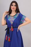 Jalabiya with belt and colorful embroidery, blue 