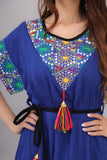 Jalabiya with belt and colorful embroidery, blue 