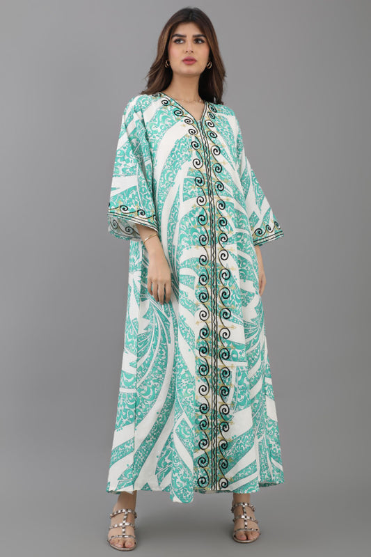 Oriental galabiya with Islamic prints, Tiffany color 