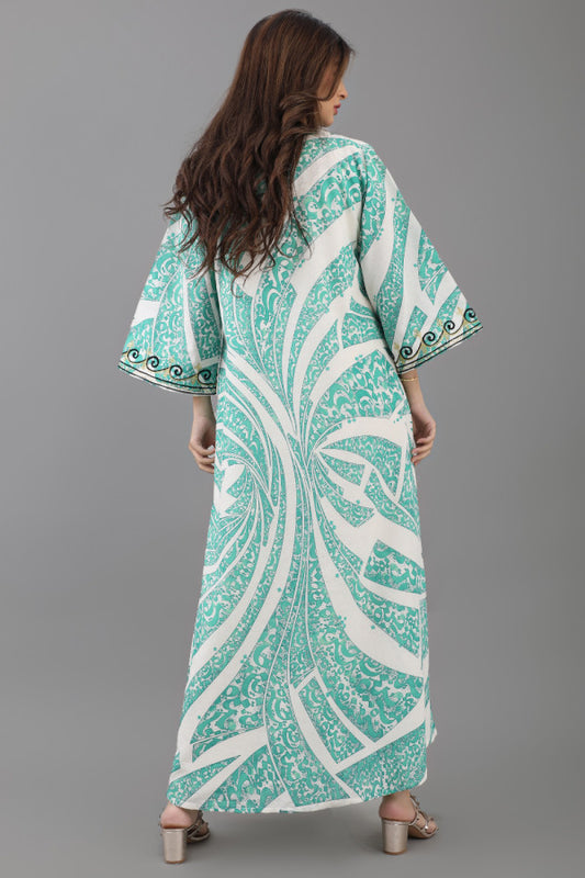 Oriental galabiya with Islamic prints, Tiffany color 