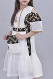 Oriental galabiya with open shoulder, embroidered, white