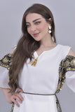 Oriental galabiya with open shoulder, embroidered, white