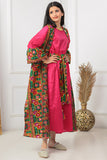 Girls' jalabiya, two pieces, embroidered with a fuchsia color belt 