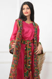 Girls' jalabiya, two pieces, embroidered with a fuchsia color belt 