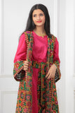 Girls' jalabiya, two pieces, embroidered with a fuchsia color belt 