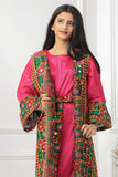 Girls' jalabiya, two pieces, embroidered with a fuchsia color belt 