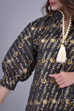 Jalabiya with golden sequins, divided design, black color