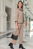 Beige buttoned blouse and pants set 