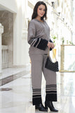 Two-piece sweater set decorated with gray stripes prints 