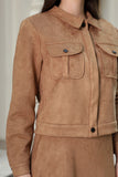 Brown turn-down collar skirt and jacket set 