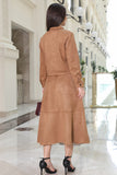 Brown turn-down collar skirt and jacket set 