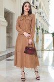 Brown turn-down collar skirt and jacket set 