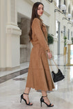 Brown turn-down collar skirt and jacket set 