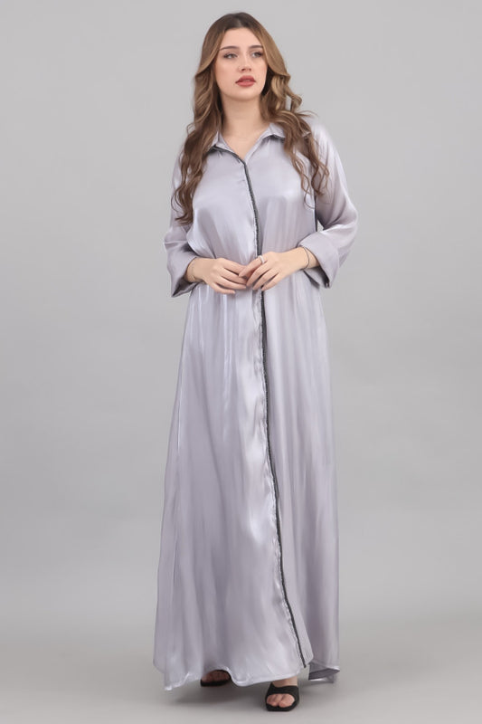 Gray satin shirt dress