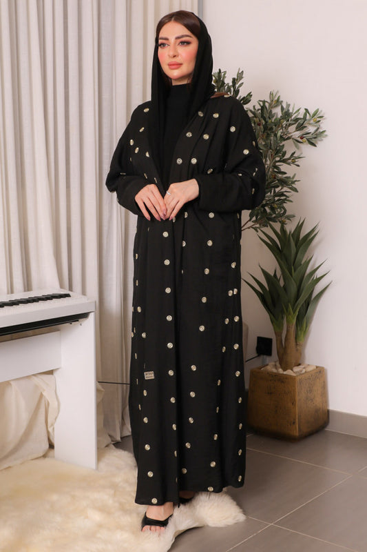 Dotted wrap abaya with gold threads -