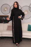 Crepe wrap abaya embroidered with flowers