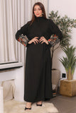 Black crepe wrap abaya with embroidered sleeves