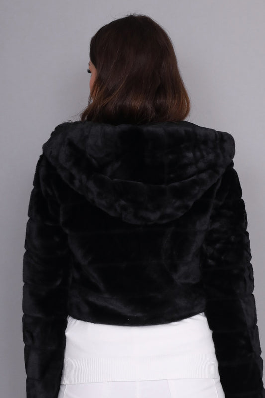 High West hooded fur jacket, black