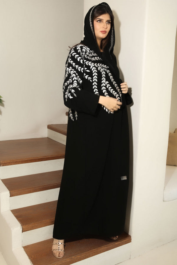 Royal crepe abaya with leaf embroidery