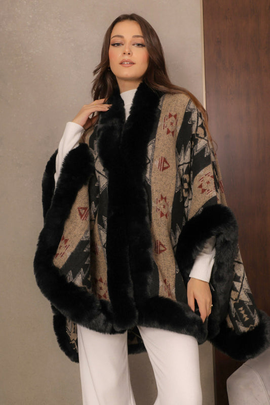Black wool shawl with cardigan sleeves
