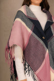 Elegant checkered winter shawl with a triangle cut, pink colour 