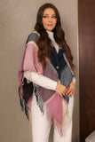 Elegant checkered winter shawl with a triangle cut, pink colour 