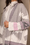 Gray long-sleeved printed sweater coat 