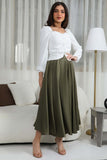 Satin cloche skirt, olive color 