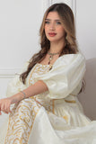 Oriental galabiya embroidered with puff sleeves, sugar colour 