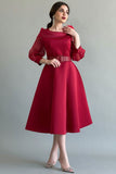 Classic collared dress decorated with red feathers 