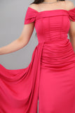 Satin evening dress, fuchsia color 