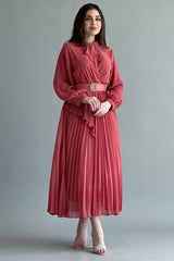 Birkins solid dress with split design in brick colour