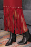 Chestnut Long Sleeve Fringed Winter Dress 