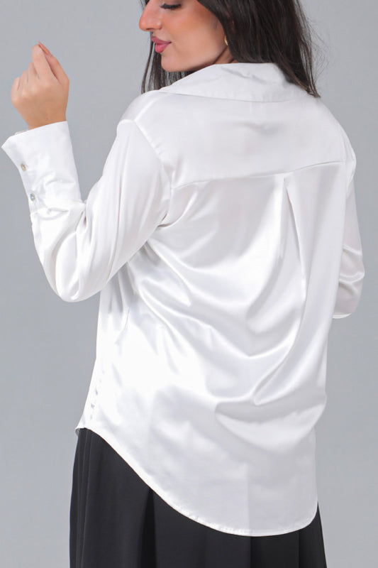 White satin draped shirt 