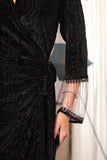 Black wrap midi dress with folded collar 