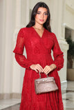 Floral lace midi dress with long sleeves, red 