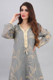 Gray Moroccan robe embroidered with shiny gold 