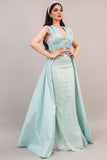 Tiffany color embroidered evening dress